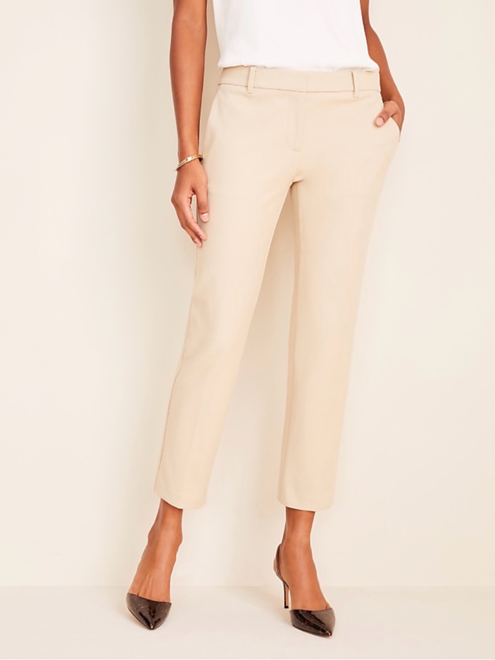NWT Ann Taylor Mid Rise Ankle Pant 12 Tall Beige